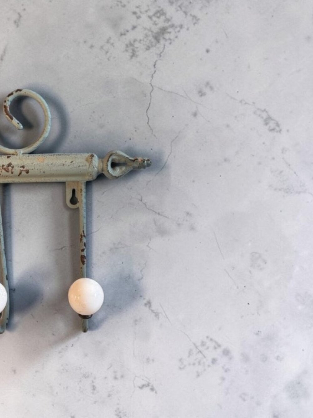 Vintage Shabby Chic Metal Coat Rack 19” Wall Hooks White Ceramic Knobs - Picture 3 of 14